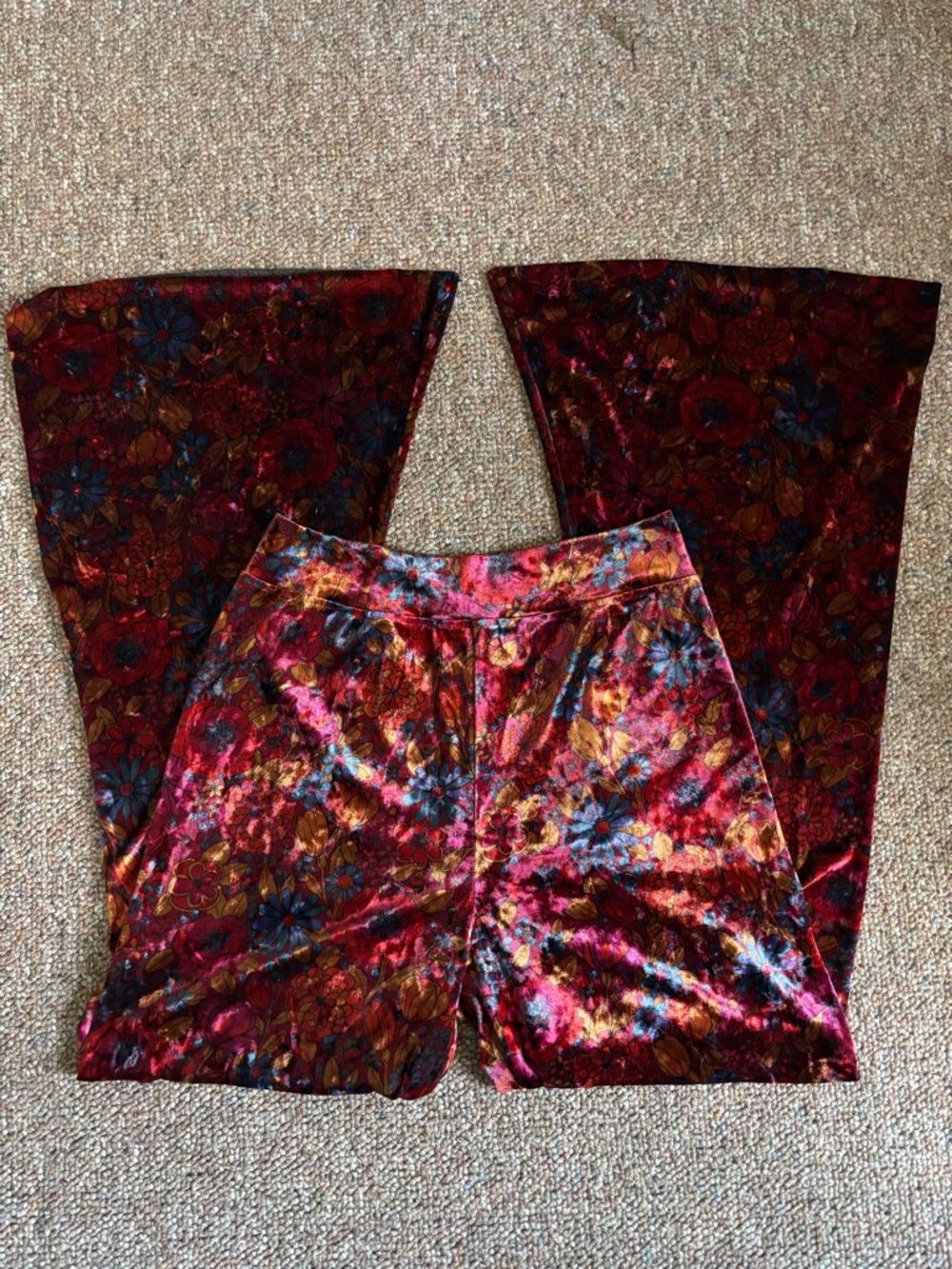 NATURAL LIFE Floral Velvet Bell-Bottoms